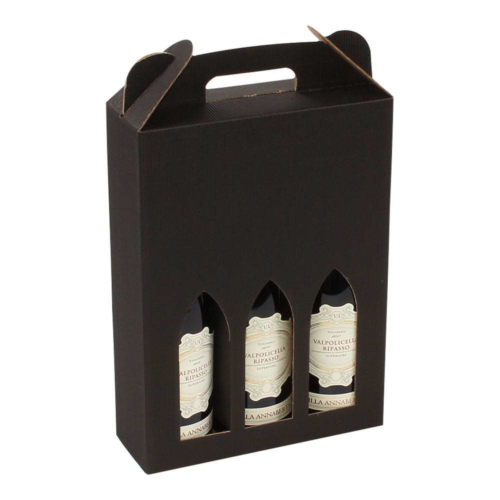 Vinkasse 3 flasker sort  - FSC®