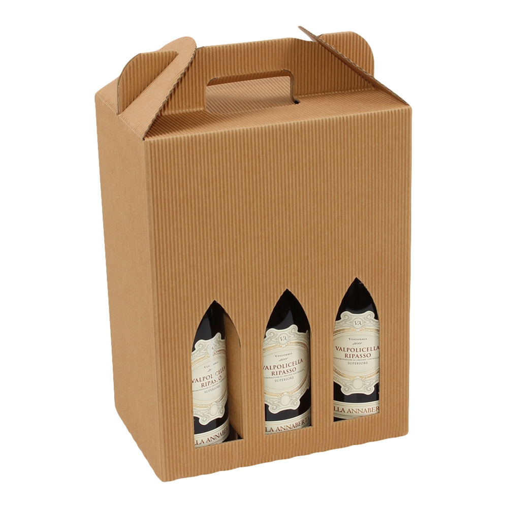 Vinkasse 6 flasker natur udv./håndtag  - FSC®